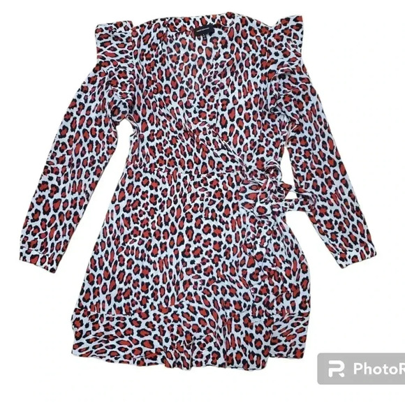 Robert Rodriguez Red Leopard Print V-Neck Dress Size 8 - Picture 4 of 6